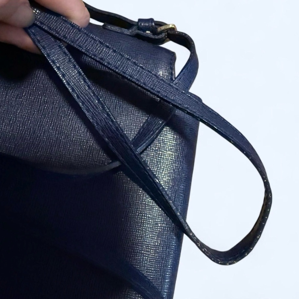 Furla Appaloosa Pebbled Leather Crossbody Purse in Blue with Silver Hardware - Picture 8 of 8